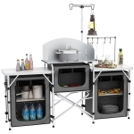 Outsunny Cucina da Campeggio Pieghevole a 3 Piani con 5 Ripiani Interni e 4 Ganci, 172x48x119 cm, Grigio e Argento