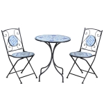 Outsunny Ø 61 cm Garten Sitzgruppe für 2 Personen Bistro-Set Garnitur 1 Tisch+2 faltbare Stühle Stahl Blau