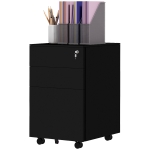Vinsetto Rollcontainer Aktenschrank, 3 Schubladen, abschließbar, rollbar, 37 cm x 43,5 cm x 60 cm, Schwarz