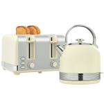 HOMCOM Polished Stainless Steel Kettle and Toaster Set - Cream