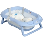 ZONEKIZ Vaschetta Bagnetto Pieghevole Bambini 0-6 Anni con Cuscino e 2 Ripiani, 83x48x23.5 cm, Blu e Bianco