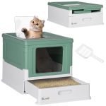 PawHut Lettiera per Gatti Chiusa con Paletta, Vassoio Estraibile e 2 Porte, 47.5x35.5x36.7cm, Verde