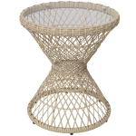 Outsunny Couchtisch Beistelltisch Boho-Design, Glasplatte, PE-Rattan, 45 cm x 45 cm x 52 cm, Natur