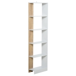 HOMCOM Estantería de Almacenaje con 5 Estantes Librería Multiusos para Estudio Oficina con Base Elevada Diseño Elegante 45x21x170 cm Blanco y Roble