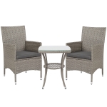Outsunny 3 Pieces Rattan Bistro Set, Wicker Garden Furniture Set with 2-Tier Coffee Table and Chairs, Washable Cushions, for Outdoor Patio Balcony, Grey