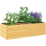 Outsunny Jardinera de Madera con 3 Zonas de Cultivo y Forro Ideal para Verduras Hierbas y Flores 140x60x40cm Natural