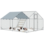 PawHut Recinto per Galline da 12m² per 12-18 Animali con Tetto Impermeabile, Mangiatoia e Posatoio, 3x4x1.9m, Argento