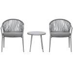Outsunny Gartenmöbel-Set, 2 Stühle & 1 Tisch mit Glasplatte, Rattanoptik, wetterfest, Metallrahmen, Grau