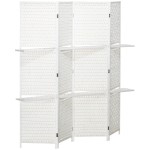 HOMCOM Biombo Separador de Ambientes Plegable con 2 Estantes de Madera de Pino y Fibra de Papel 181x180 cm Blanco