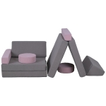 AIYAPLAY Modulares Kindersofa, 12 Softbausteine mit 6 Formen, waschbare Bezüge, Grau/Rosa