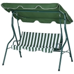 Outsunny Balancelle de Jardin 3 Places Toit imperméabilisé Inclinaison réglable Coussins Assise Dossier Vert Blanc rayé
