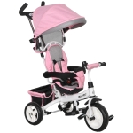 HOMCOM Triciclo Evolutivo para Niños +12 Meses con Toldo Plegable Mango de Empuje Telescópico y Cinturón de Seguridad Rosa
