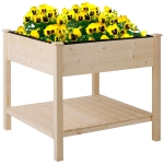 Outsunny Letto per Orto Rialzato, Orto Urbano Pensile Tavolo Porta Piante con Fodera in Tessuto per Giardino, 91x91x81cm, Legno