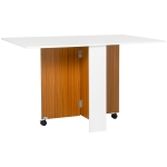 HOMCOM Ausklappbarer Esstisch Ausziehbarer Esstisch, mobil, modernes Design, 120 cm x 80 cm x 73 cm, Teak + Weiß