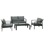 Outsunny Ensemble salon de jardin 4 pièces canapé 2 places + 2 fauteuils + table basse plateau à lattes 8 coussins rembourrage épais déhoussables aluminium gris noir