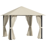 Outsunny Gazebo da Giardino 3x3m in Alluminio e Acciaio con Prese d'Aria, Zanzariera e Tende, Cachi
