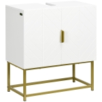 kleankin Meuble sous lavabo meuble de salle de bain avec placard double porte pieds en acier doré 60 x 30 x 65 cm blanc
