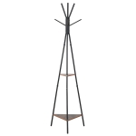 HOMCOM Porte-manteau trépied style industriel branches 2 étagères + 6 patères dim. 52L x 46l x 182H cm métal noir panneaux particules boisés