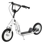 HOMCOM Trottinette enfants, grandes roues pneumatiques 12 pouce en caoutchouc, charge 100 kg, trottinette tout terrain avec double freins, hauteur réglable et béquille latérale, 5 à 12 ans, blanc