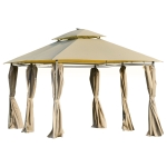 Outsunny Gazebo da Giardino 3x4m con Pareti Rimovibili, Pannelli Solari e Luci a LED, Cachi