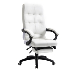 Vinsetto Silla de Oficina Giratoria Silla de Escritorio Reclinable Silla de Estudio Tapizada de PU con Altura Ajustable Reposabrazos Reposapiés 65x65x118-125 cm Blanco
