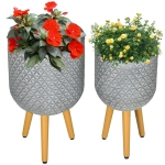 Outsunny 2er-Set Pflanzenständer, wetterbeständig, abnehmbare Beine, 31 cm x 31 cm x 55 cm, Grau