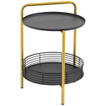 HOMCOM Beistelltisch 2-in-1 Design Industriedesign Serviertablett + Beistelltisch 1 Regal Stahl Gold + Schwarz