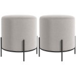 HOMCOM Lot de 2 poufs ottoman tabouret pouf repose-pied en velours pieds en acier pour salon chambre Ø 35 x 38 cm gris clair