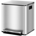 HOMCOM Poubelle de cuisine 2 compartiments de 2 x 15L, avec pédale, en acier inoxydable, couvercle à fermeture douce