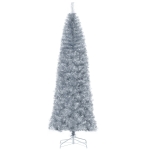 HOMCOM Albero di Natale Artificiale Innevato Alto 210cm con 818 Rami, Albero di Natale Slim con Base Rimovibile, in PET e Acciaio, Argento