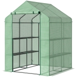 Outsunny Foliengewächshaus begehbares Gewächshaus mit 8 Regalebenen Tomatengewächshaus Treibhaus Frühbeet mit Tür Grün Stahl PE-Kunststoff 143 x 138 x 195 cm
