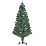 HOMCOM Albero di Natale Artificiale 150cm con 36 Luci LED e Fibre Ottiche Colorate, 180 Rami e Base Pieghevole, Verde