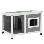 PawHut Casa para Perros de Madera 85,5x62x60 cm con Techo Asfáltico Abatible Puerta y Ventana para Perros Pequeños Gris