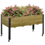 Outsunny Hochbeet mit Rädern Pflanztisch Blumenkasten mit Abfluss Massivholz Vliesstoff Hellbraun 120 x 60 x 72 cm
