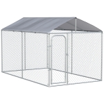 PawHut Kennel per Cani in Metallo Galvanizzato con Tettuccio in Tessuto Oxford e Porta con Blocco, 400x230x232cm, Argento