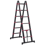 HOMCOM Escalera de Aluminio Plegable 2 Formas de Uso con 12 Escalones Antideslizantes Carga 150 kg 379x67,5x11 cm Negro y Rojo