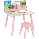AIYAPLAY Mesa Infantil con Silla y Estante para Libros Escritorio para Niños de +3 Años para Sala de Juegos Rosa