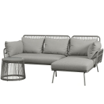 Outsunny Outdoor-Sitzgruppe, Ecksofa mit Beistelltisch, Polyrattan/Stahlrahmen, Hellgrau