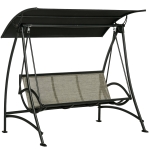 Outsunny Schaukelbank für 3 Personen, neigbares Dach, wetterfest, Stahlrahmen, Schwarz/Braun