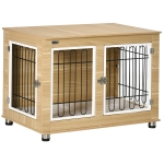 PawHut Cage pour chien animaux cage de chien sur pied avec coussin amovible acier aspect bois 90 x 58 x 65 cm