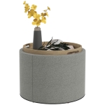 HOMCOM Hocker Polsterhocker, Leinen, versteckter Stauraum, umkehrbarer Deckel, 5 6cm x 56 cm x 42 cm, Grau + Natur