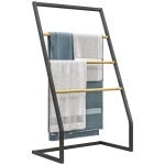 HOMCOM Portasciugamani a 4 Sbarre in Acciaio e Bambù, 60x35x102 cm, Nero e color Legno