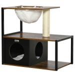 PawHut Katzenmöbel Kratzbaum mit Katzenhöhle Katzenhaus mit Katzenbett Kissen Hängematte Sisal Braun 64 x 40 x 60cm