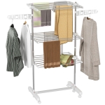HOMCOM Tendedero Vertical Plegable Tendedero de Ropa con 6 Ruedas 2 Laterales Abatibles Estantes Ajustables y Marco de Acero Inoxidable para Interior y Exterior Plata