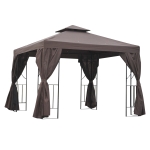 Outsunny 3 x 3 m Garden Gazebo Double Roof Marquee Patio Wedding Party Tent Canopy Shelter with Sidewalls (Brown)
