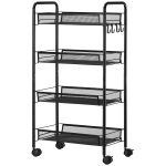 HOMCOM Rollwagen mit 4 Hängekörben, Servierwagen auf Rollen, fahrbar, abnehmbare Haken, Stahl, 45 x 26,5 x 84 cm, Schwarz