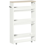 kleankin Chariot de rangement à 3 niveaux chariot de stockage étagère sur roulettes pour cuisine étroite salle de bain buanderie bureau avec poignée - 48 x 15 x 80 cm blanc