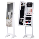 HOMCOM Armadio Portagioie Portagioielli con Specchio Regolabile e Illuminazione LED, Legno, Bianco, 34x146x36 cm