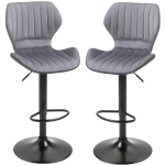 HOMCOM Lot de 2 Tabouret de Bar Design Contemporain Hauteur d'assise réglable 60-82 cm pivotant 360° Repose-Pied Velours Gris