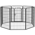 PawHut Recinto per Cani di Piccola Taglia a 8 Pannelli Modulabili da 80x1.5x100 cm, Box per Cani e Cuccioli Pieghevole con Porta in Acciaio con 8 Picchetti, Grigio